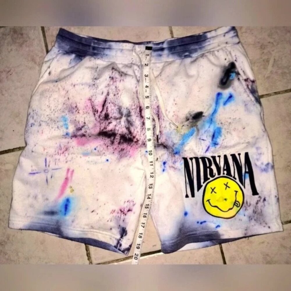 New Galaxy Swirl Tie-Dye One-of-a-Kind NIRVANA Designer Streetwear Shorts L mens